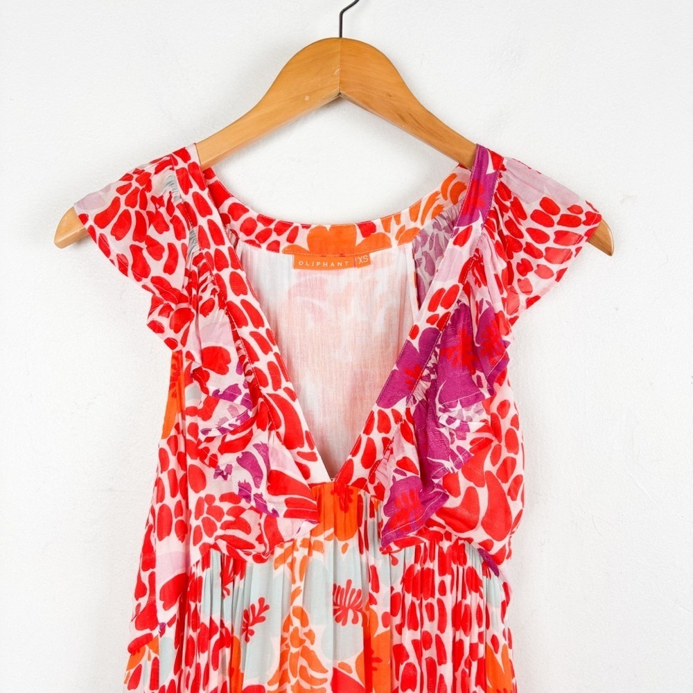 Oliphant Orange Antigua Ruffle V-Neck Tiered Cotton Maxi Dress Sz XS - Picture 4 of 11